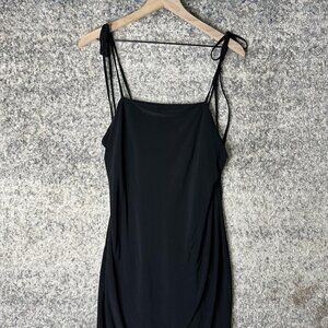 Open Edit Slip Dress Womens Medium Black Square Neck Tie Strap Mini Bodycon‎